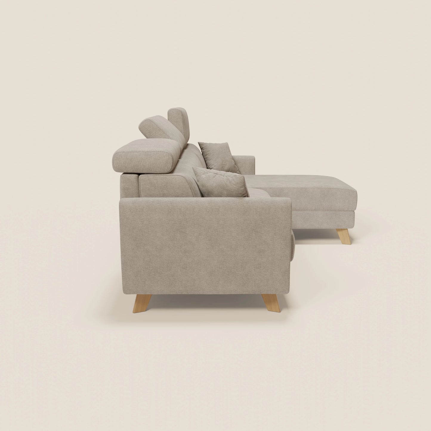 Francy divano letto angolare sfoderabile - penisola contenitore e poggiatesta reclinabili in tessuto smacchiabile T17 beige