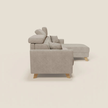 Francy divano letto angolare sfoderabile - penisola contenitore e poggiatesta reclinabili in tessuto smacchiabile T17 beige