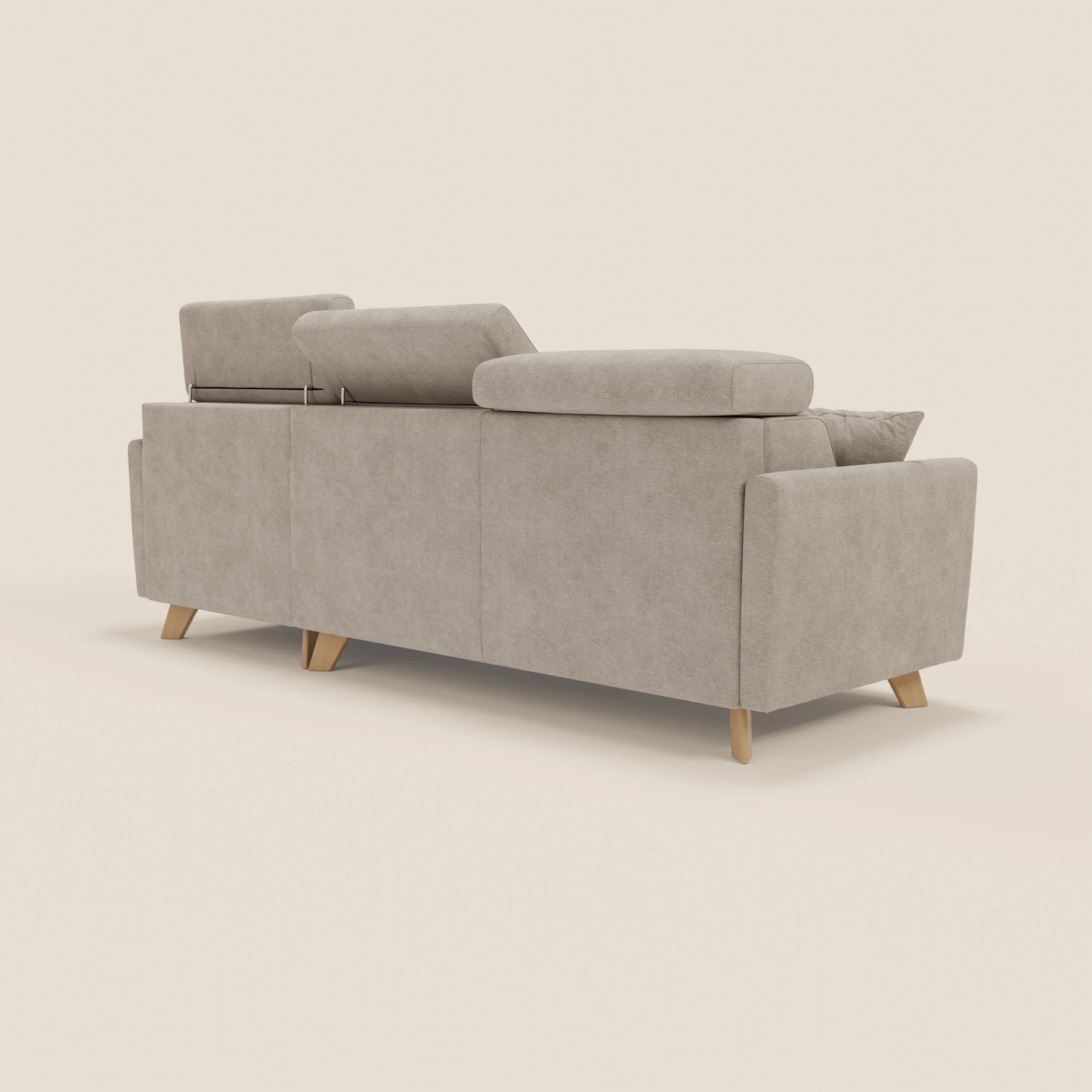 Francy divano letto angolare sfoderabile - penisola contenitore e poggiatesta reclinabili in tessuto smacchiabile T17 beige