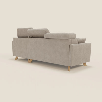 Francy divano letto angolare sfoderabile - penisola contenitore e poggiatesta reclinabili in tessuto smacchiabile T17 beige