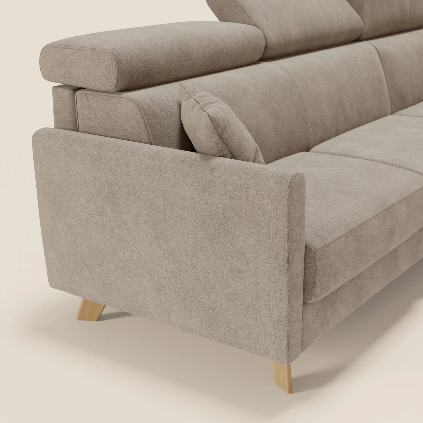 Francy divano letto angolare sfoderabile - penisola contenitore e poggiatesta reclinabili in tessuto smacchiabile T17 beige