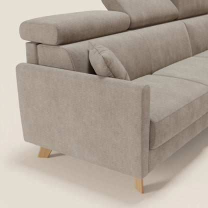 Francy divano letto angolare sfoderabile - penisola contenitore e poggiatesta reclinabili in tessuto smacchiabile T17 beige