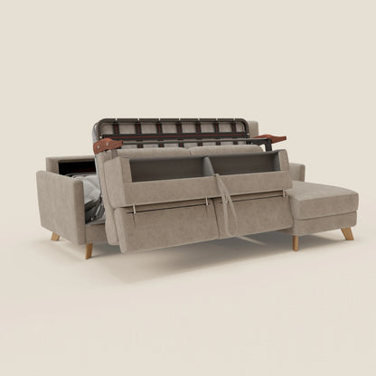 Francy divano letto angolare sfoderabile - penisola contenitore e poggiatesta reclinabili in tessuto smacchiabile T17 beige