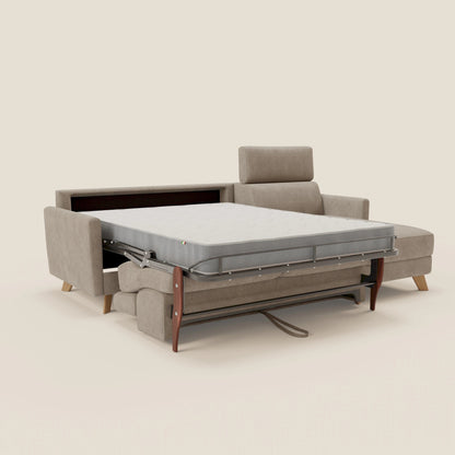 Francy divano letto angolare sfoderabile - penisola contenitore e poggiatesta reclinabili in tessuto smacchiabile T17 beige