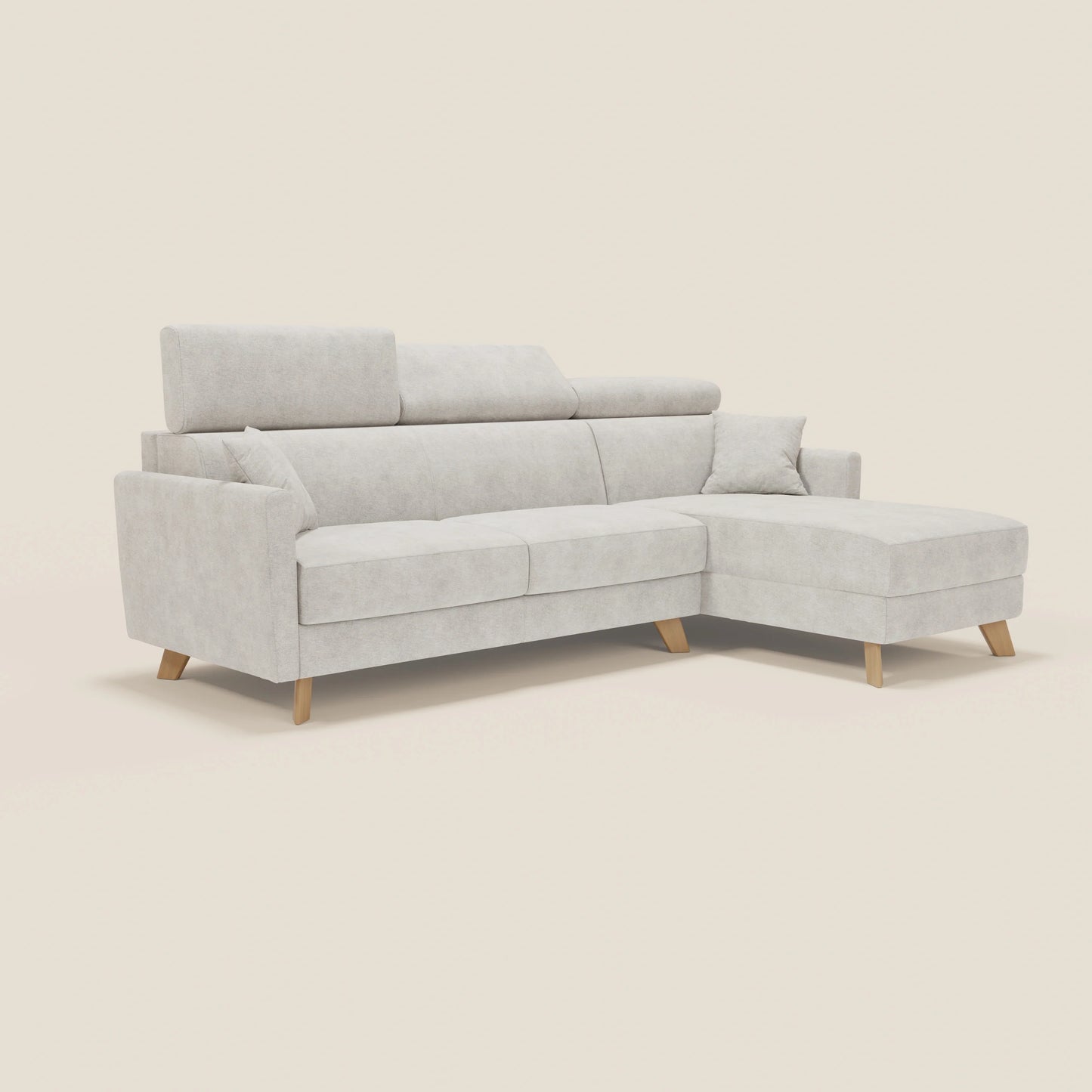 Francy divano letto angolare sfoderabile - penisola contenitore e poggiatesta reclinabili in tessuto smacchiabile T17 bianco