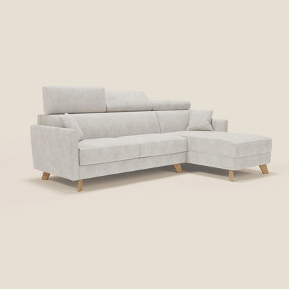 Francy divano letto angolare sfoderabile - penisola contenitore e poggiatesta reclinabili in tessuto smacchiabile T17 bianco