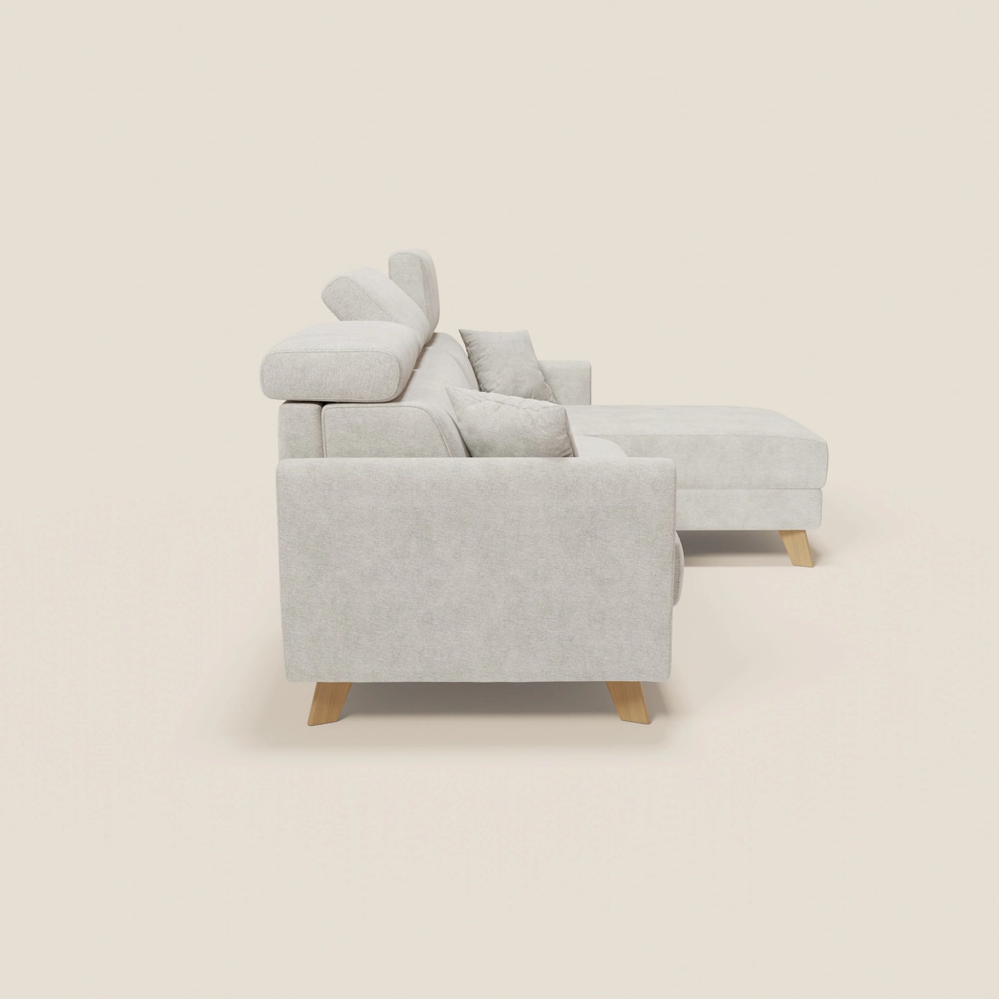 Francy divano letto angolare sfoderabile - penisola contenitore e poggiatesta reclinabili in tessuto smacchiabile T17 bianco