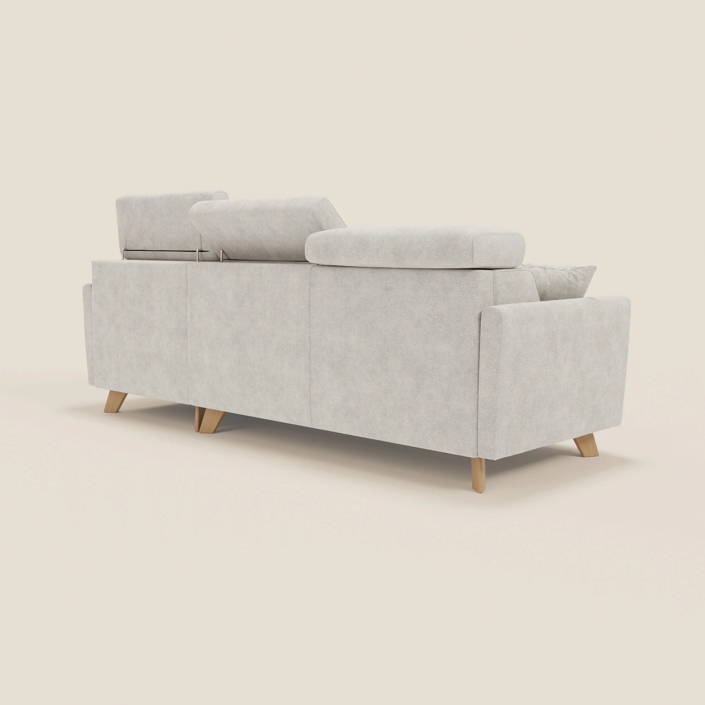 Francy divano letto angolare sfoderabile - penisola contenitore e poggiatesta reclinabili in tessuto smacchiabile T17 bianco