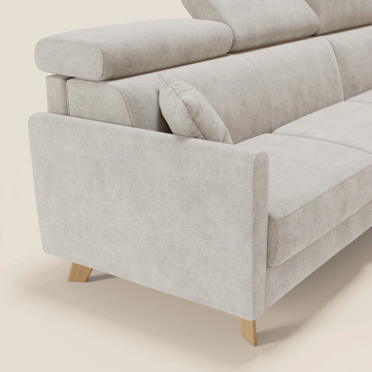 Francy divano letto angolare sfoderabile - penisola contenitore e poggiatesta reclinabili in tessuto smacchiabile T17 bianco