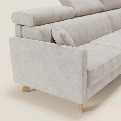 Francy divano letto angolare sfoderabile - penisola contenitore e poggiatesta reclinabili in tessuto smacchiabile T17 bianco