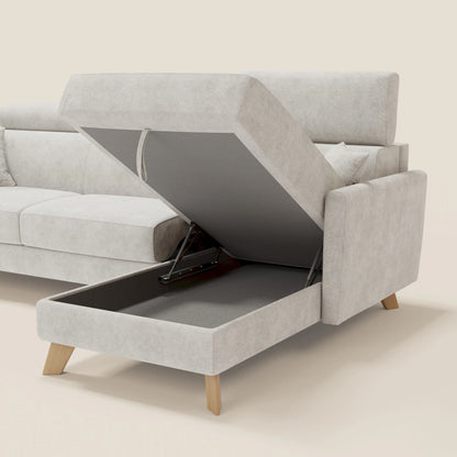 Francy divano letto angolare sfoderabile - penisola contenitore e poggiatesta reclinabili in tessuto smacchiabile T17 bianco