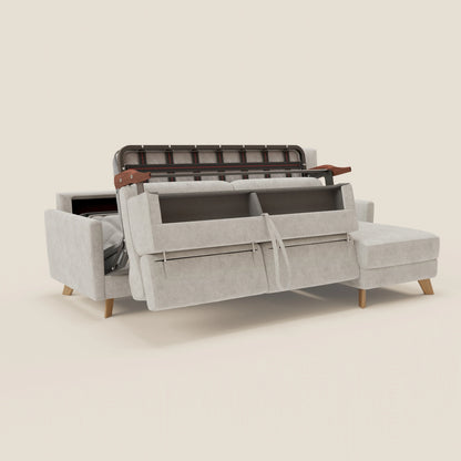 Francy divano letto angolare sfoderabile - penisola contenitore e poggiatesta reclinabili in tessuto smacchiabile T17 bianco