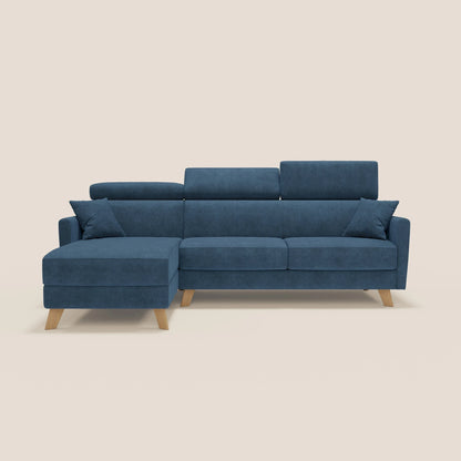 Francy divano letto angolare sfoderabile - penisola contenitore e poggiatesta reclinabili in tessuto smacchiabile T17 blu