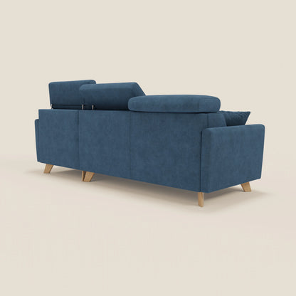 Francy divano letto angolare sfoderabile - penisola contenitore e poggiatesta reclinabili in tessuto smacchiabile T17 blu