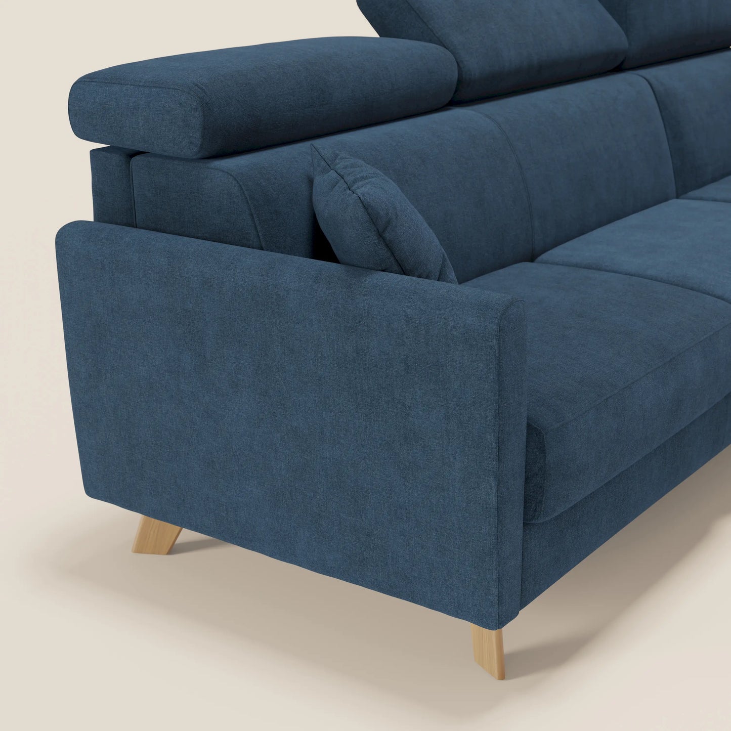 Francy divano letto angolare sfoderabile - penisola contenitore e poggiatesta reclinabili in tessuto smacchiabile T17 blu