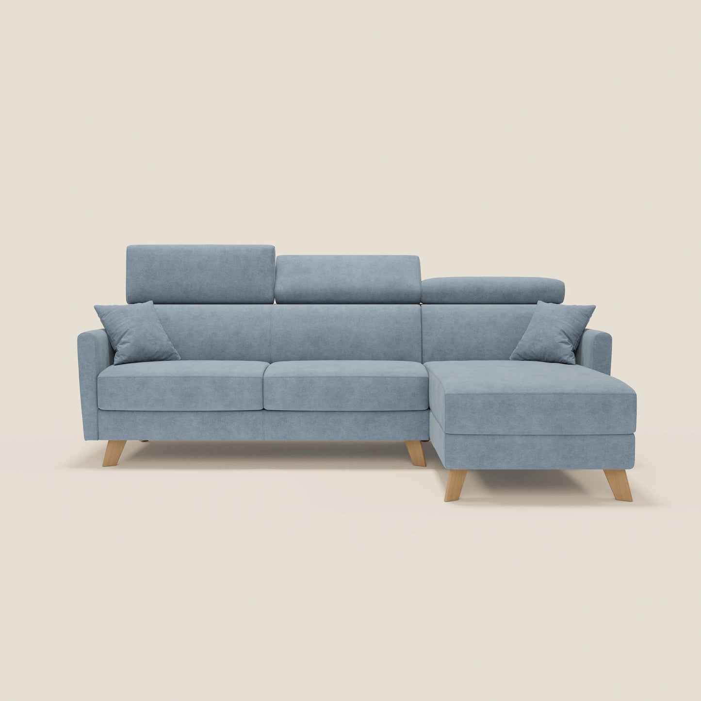 Francy divano letto angolare sfoderabile - penisola contenitore e poggiatesta reclinabili in tessuto smacchiabile T17 carta da zucchero