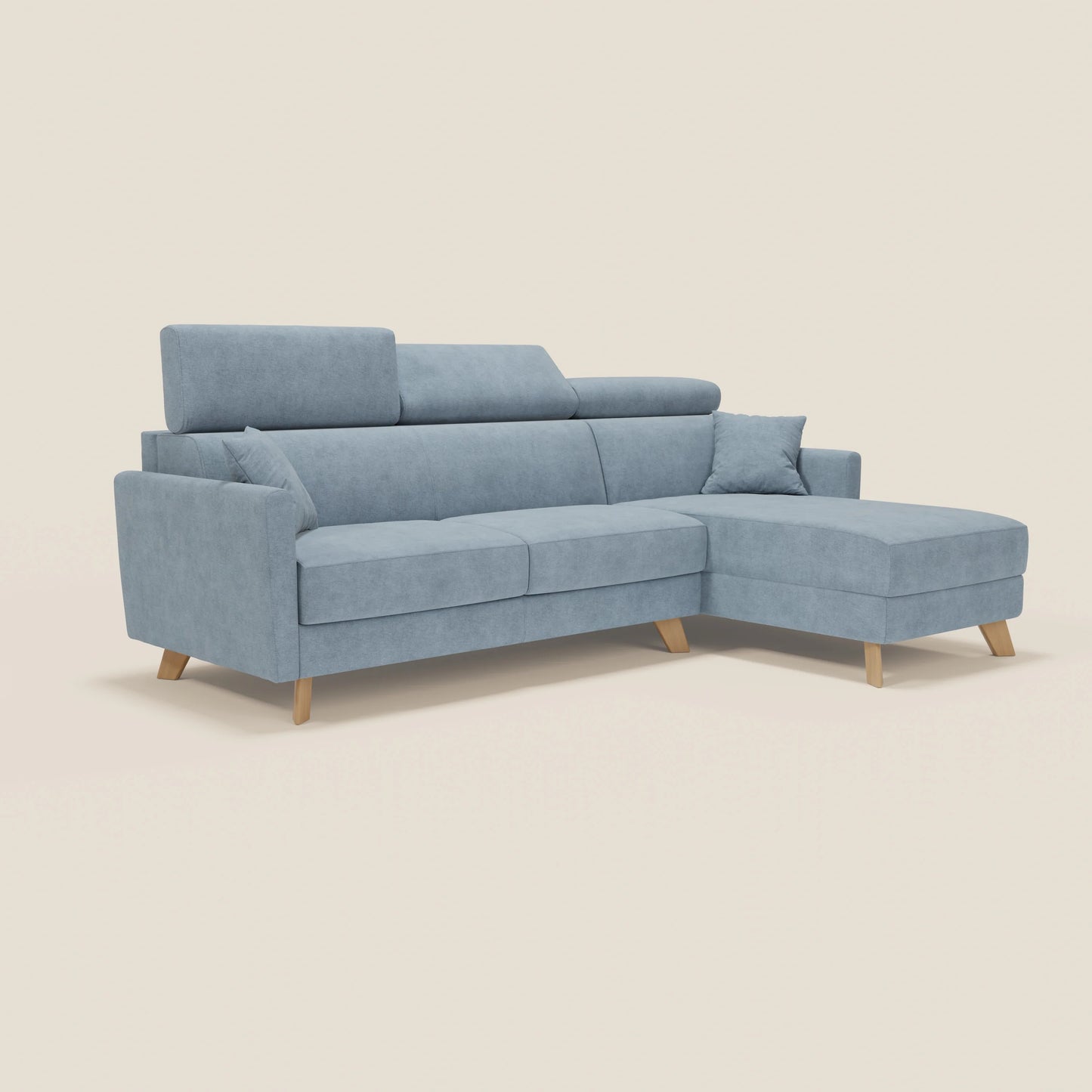 Francy divano letto angolare sfoderabile - penisola contenitore e poggiatesta reclinabili in tessuto smacchiabile T17 carta da zucchero