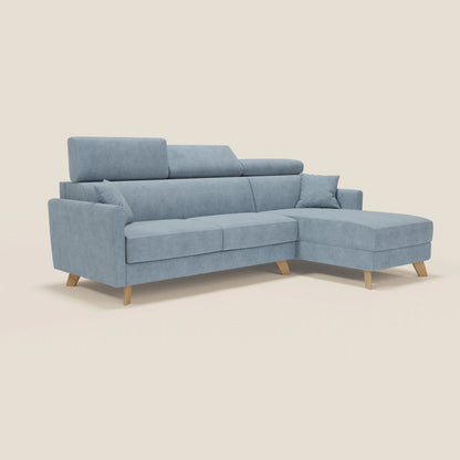 Francy divano letto angolare sfoderabile - penisola contenitore e poggiatesta reclinabili in tessuto smacchiabile T17 carta da zucchero