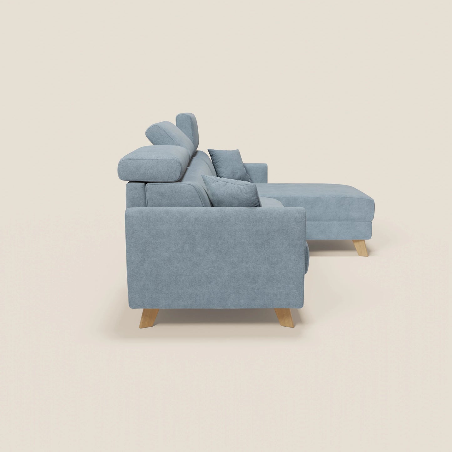 Francy divano letto angolare sfoderabile - penisola contenitore e poggiatesta reclinabili in tessuto smacchiabile T17 carta da zucchero