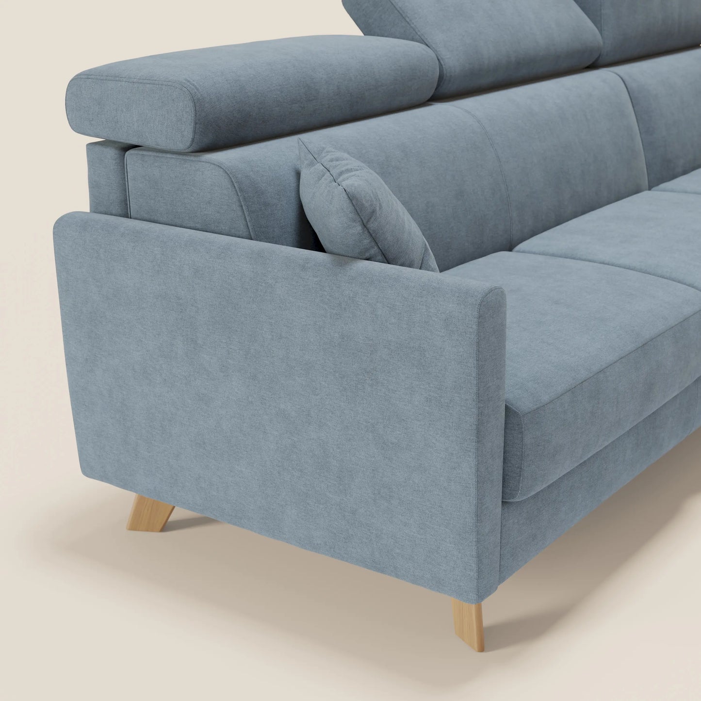 Francy divano letto angolare sfoderabile - penisola contenitore e poggiatesta reclinabili in tessuto smacchiabile T17 carta da zucchero