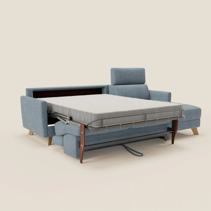 Francy divano letto angolare sfoderabile - penisola contenitore e poggiatesta reclinabili in tessuto smacchiabile T17 carta da zucchero