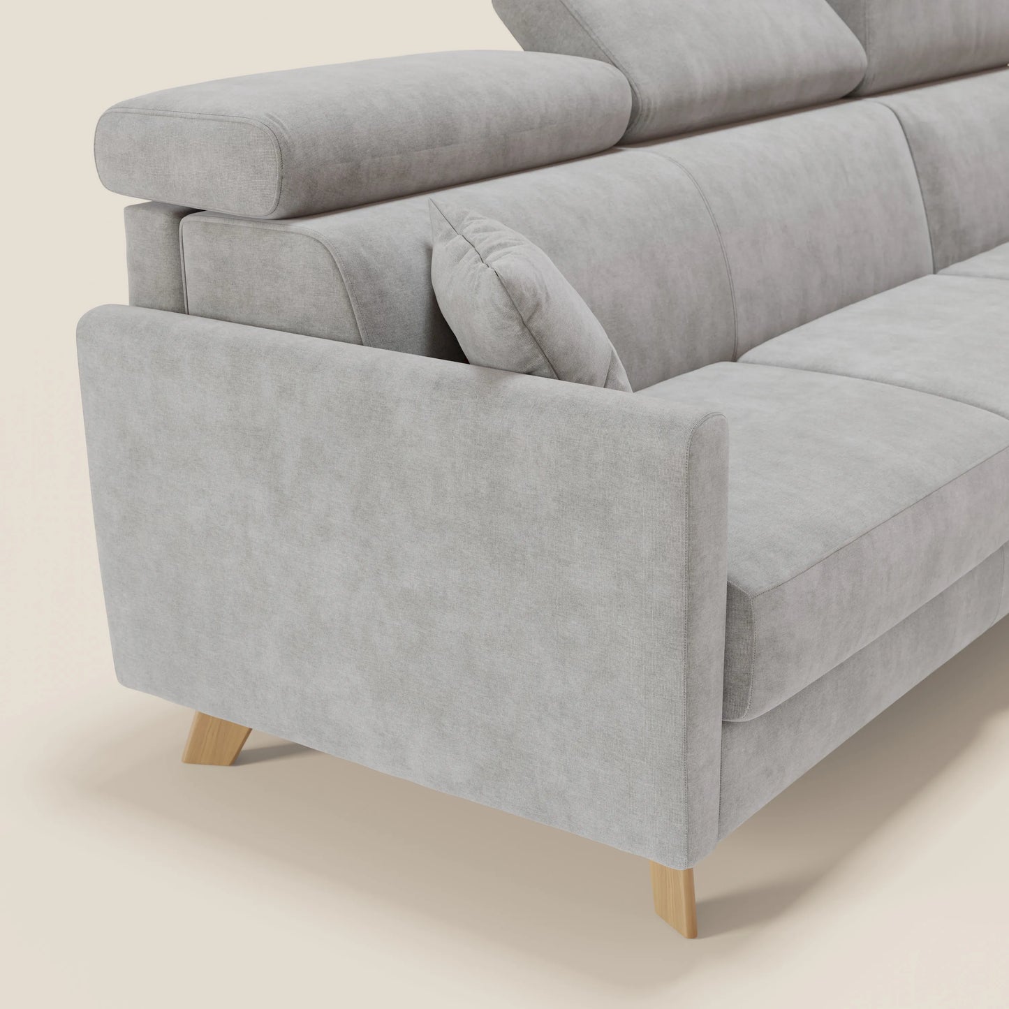 Francy divano letto angolare sfoderabile - penisola contenitore e poggiatesta reclinabili in tessuto smacchiabile T17 grigio