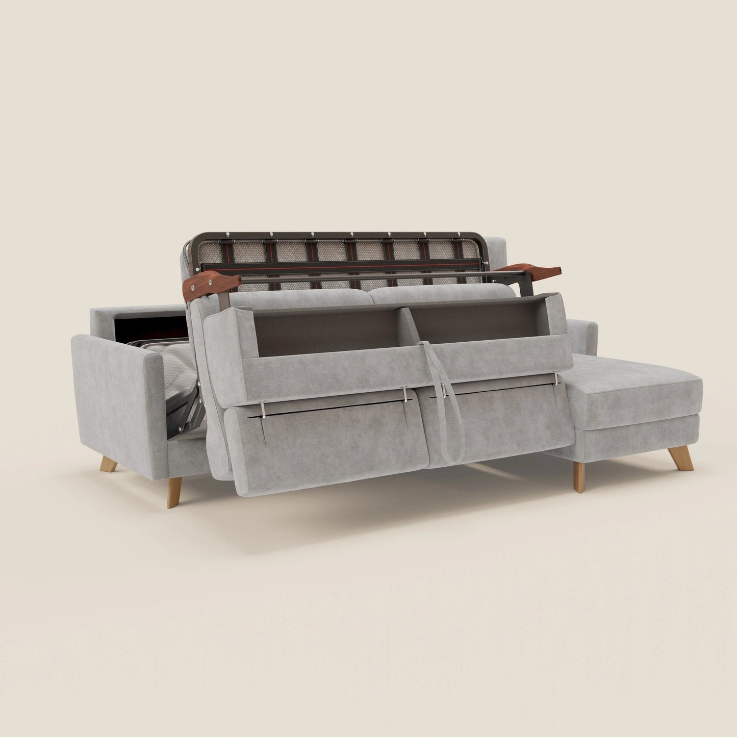 Francy divano letto angolare sfoderabile - penisola contenitore e poggiatesta reclinabili in tessuto smacchiabile T17 grigio