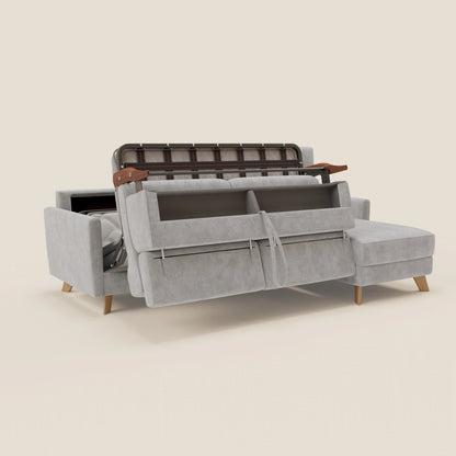 Francy divano letto angolare sfoderabile - penisola contenitore e poggiatesta reclinabili in tessuto smacchiabile T17 grigio