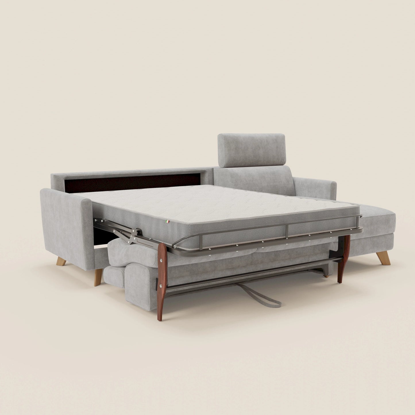 Francy divano letto angolare sfoderabile - penisola contenitore e poggiatesta reclinabili in tessuto smacchiabile T17 grigio