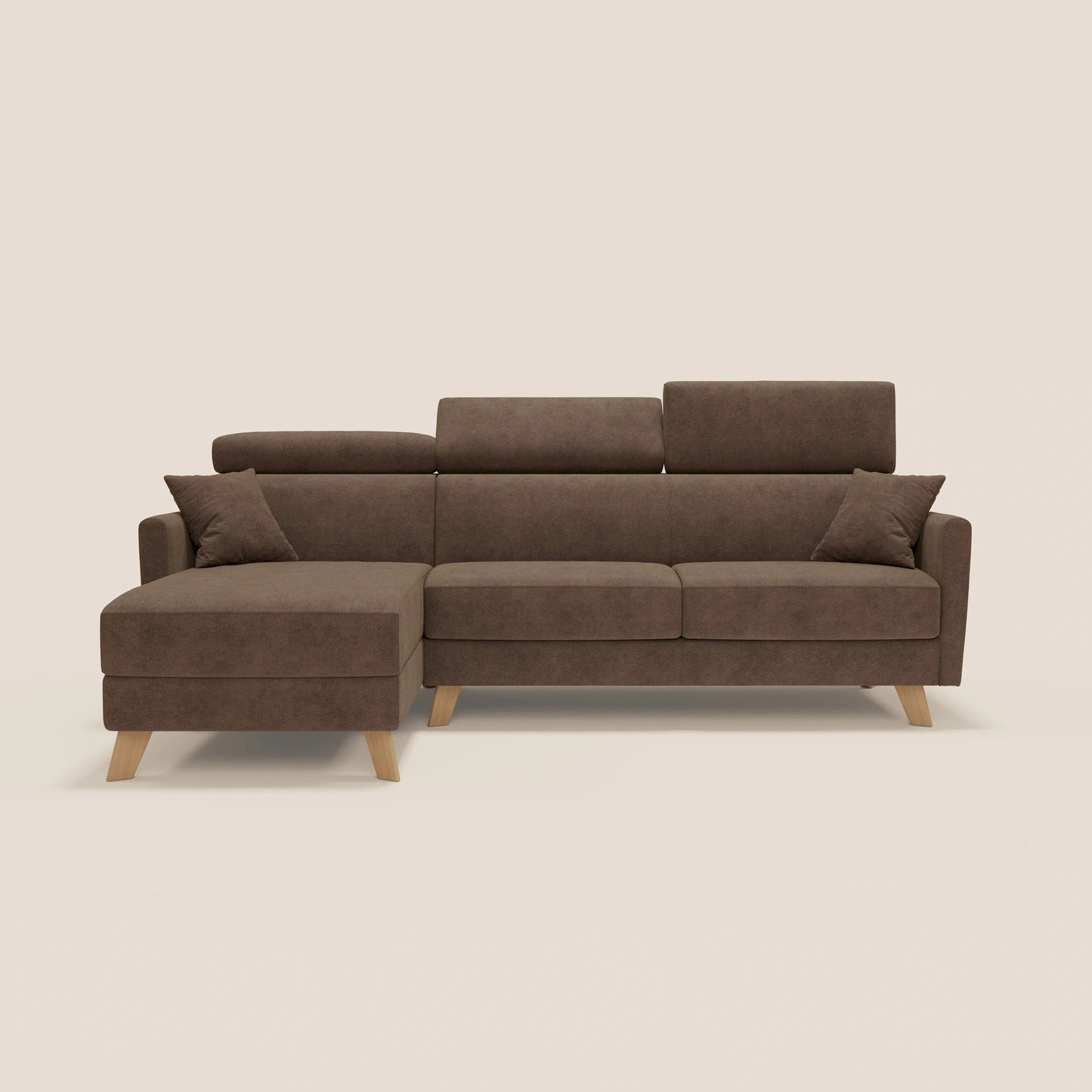 Francy divano letto angolare sfoderabile - penisola contenitore e poggiatesta reclinabili in tessuto smacchiabile T17 marrone