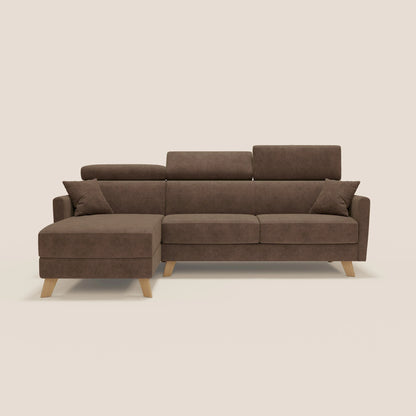 Francy divano letto angolare sfoderabile - penisola contenitore e poggiatesta reclinabili in tessuto smacchiabile T17 marrone