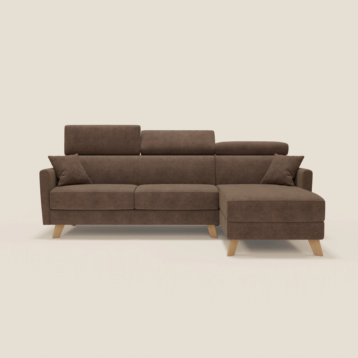 Francy divano letto angolare sfoderabile - penisola contenitore e poggiatesta reclinabili in tessuto smacchiabile T17 marrone