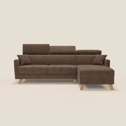 Francy divano letto angolare sfoderabile - penisola contenitore e poggiatesta reclinabili in tessuto smacchiabile T17 marrone