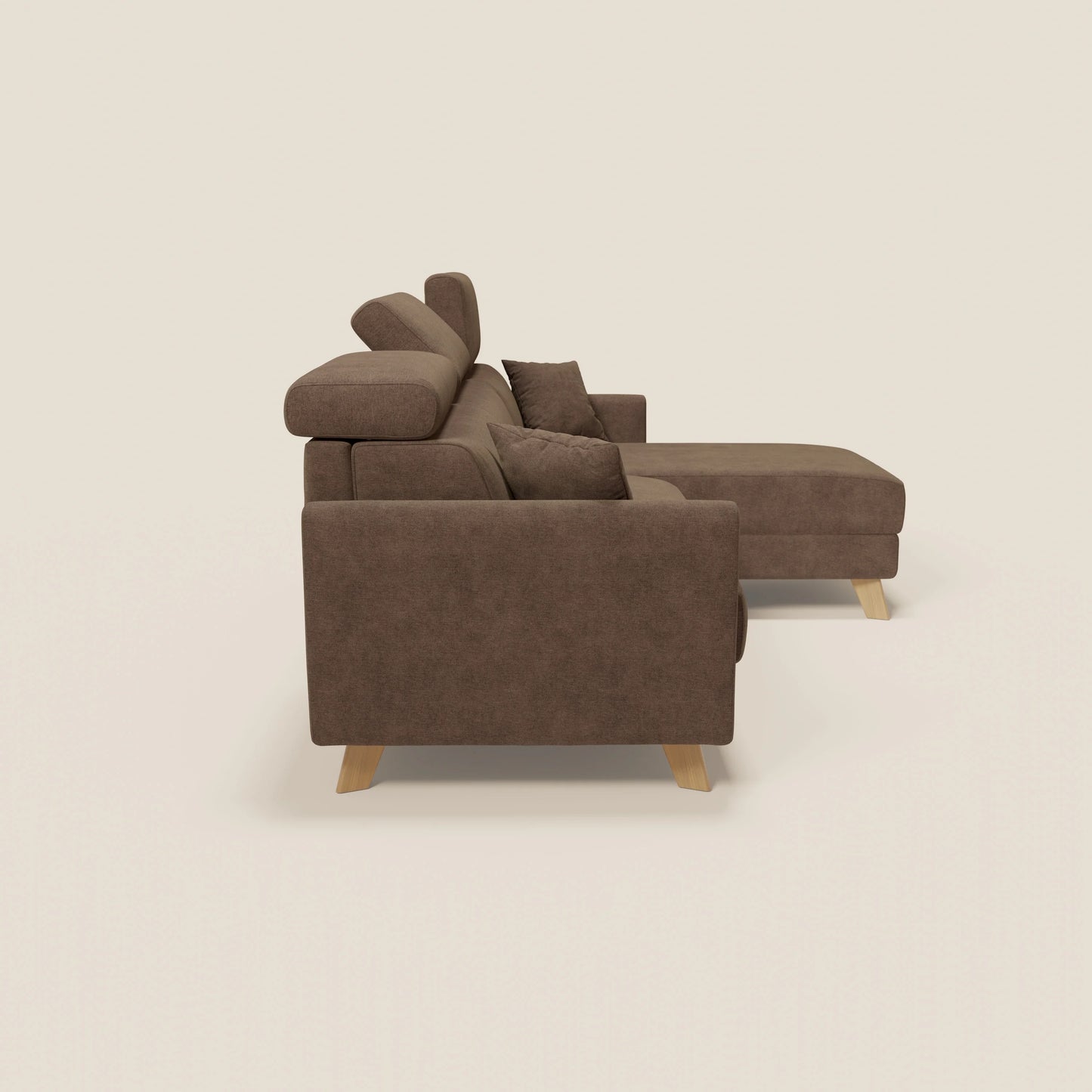 Francy divano letto angolare sfoderabile - penisola contenitore e poggiatesta reclinabili in tessuto smacchiabile T17 marrone