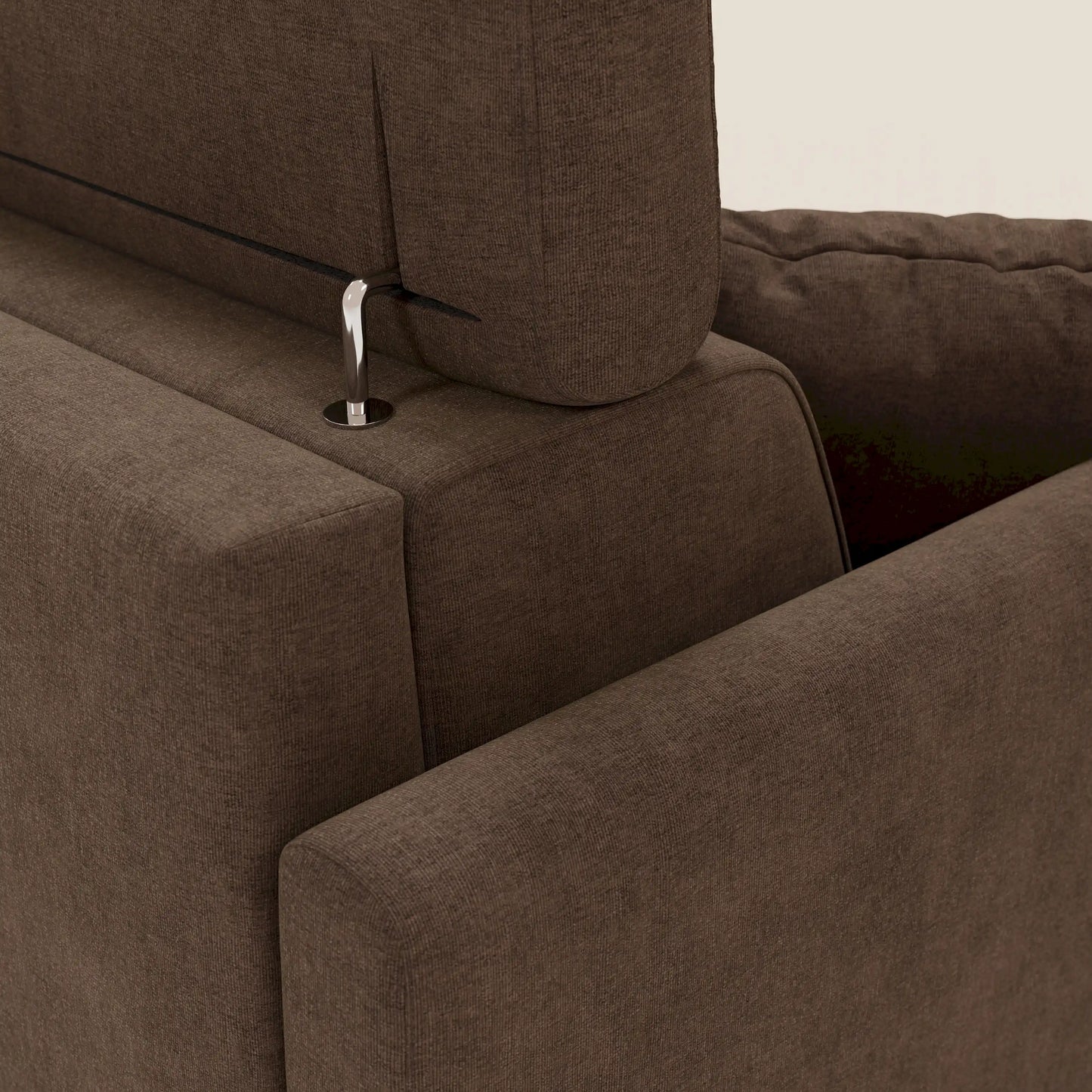Francy divano letto angolare sfoderabile - penisola contenitore e poggiatesta reclinabili in tessuto smacchiabile T17 marrone