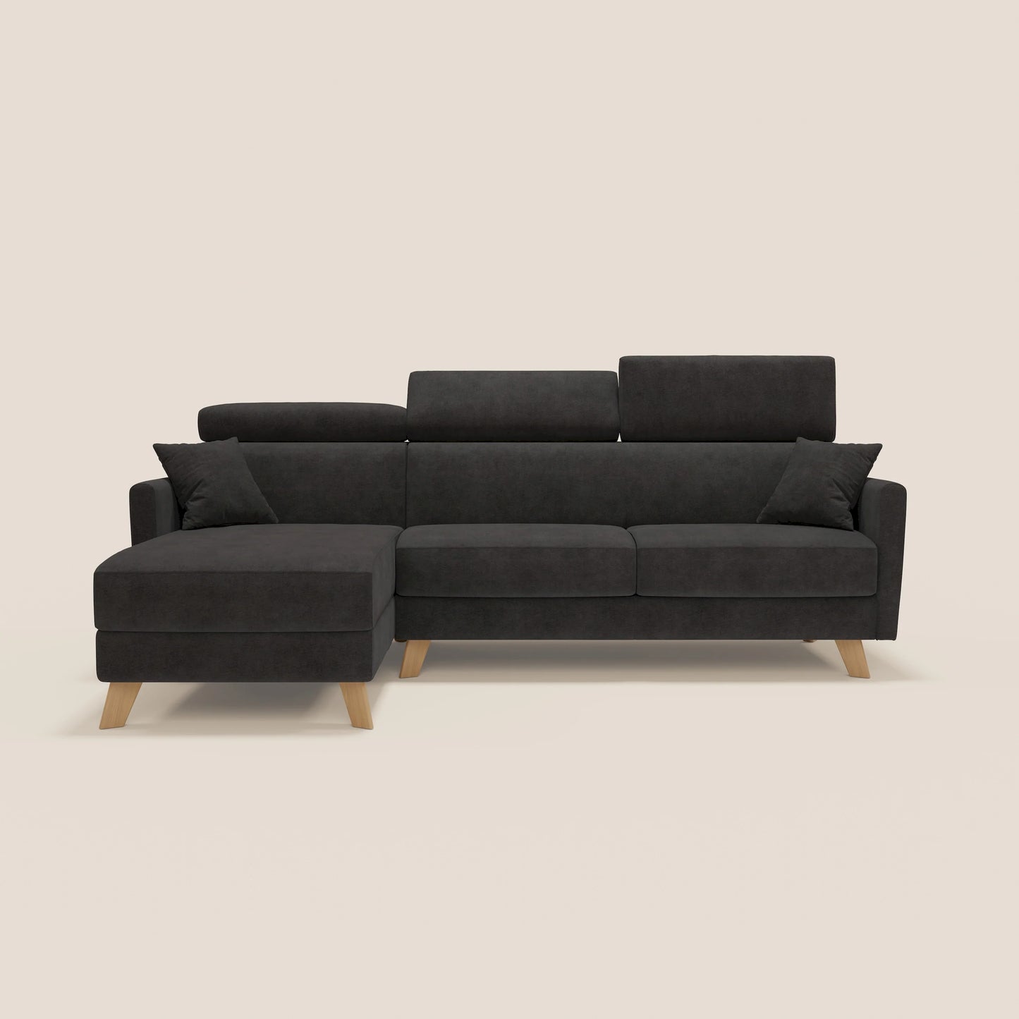 Francy divano letto angolare sfoderabile - penisola contenitore e poggiatesta reclinabili in tessuto smacchiabile T17 nero