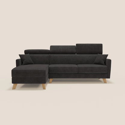 Francy divano letto angolare sfoderabile - penisola contenitore e poggiatesta reclinabili in tessuto smacchiabile T17 nero