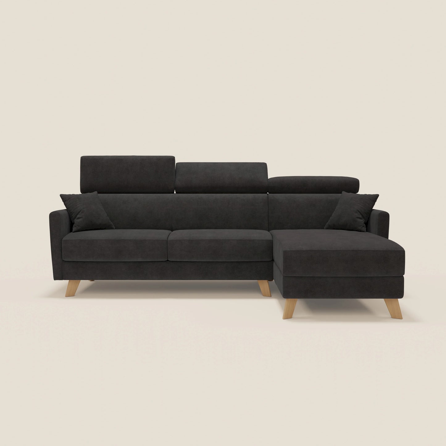 Francy divano letto angolare sfoderabile - penisola contenitore e poggiatesta reclinabili in tessuto smacchiabile T17 nero