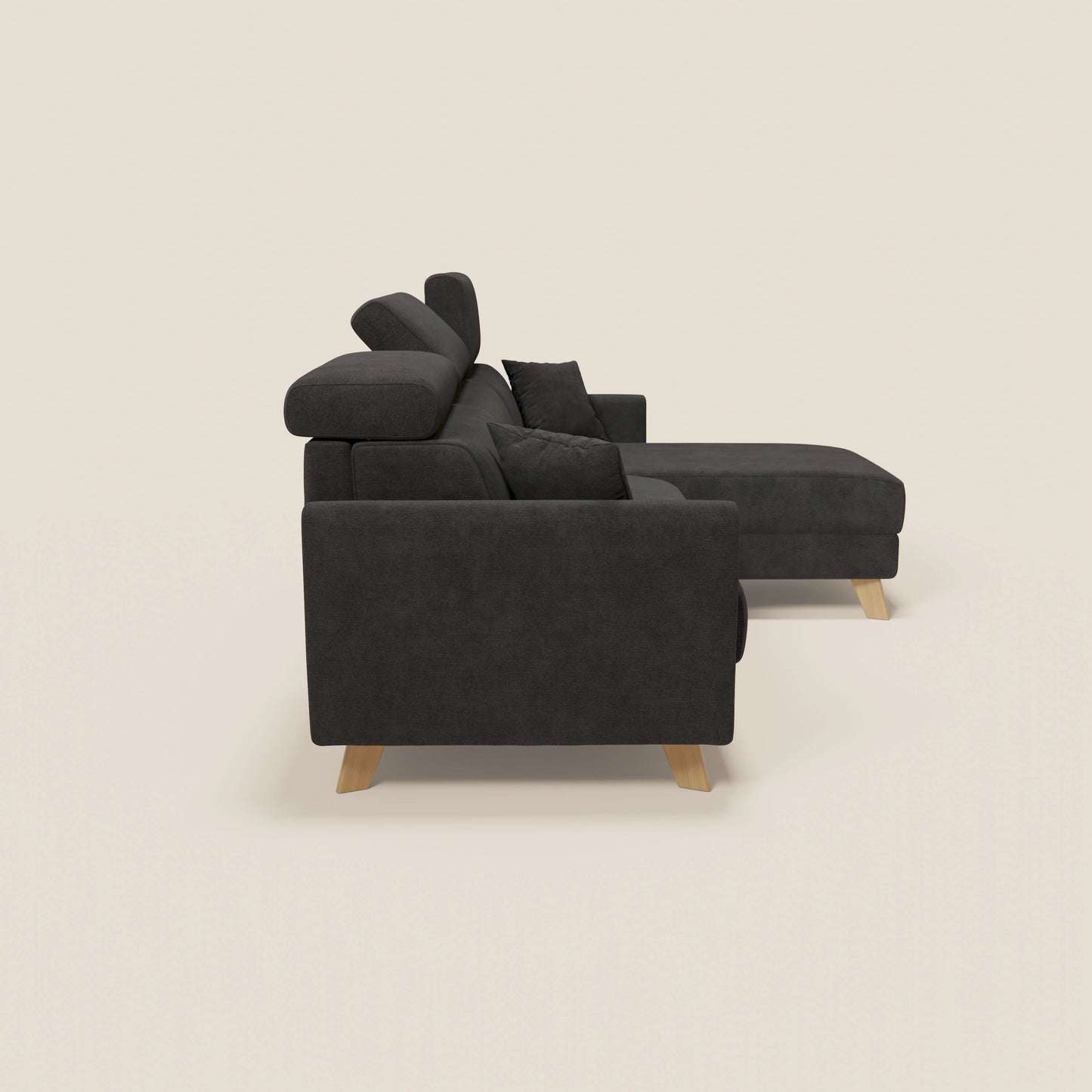 Francy divano letto angolare sfoderabile - penisola contenitore e poggiatesta reclinabili in tessuto smacchiabile T17 nero