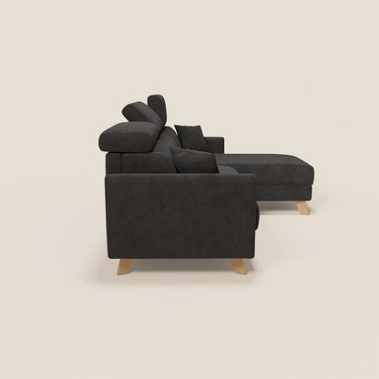 Francy divano letto angolare sfoderabile - penisola contenitore e poggiatesta reclinabili in tessuto smacchiabile T17 nero