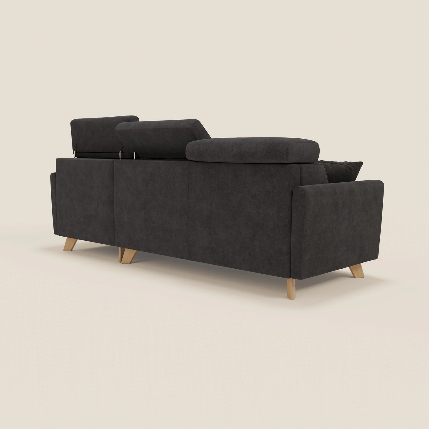 Francy divano letto angolare sfoderabile - penisola contenitore e poggiatesta reclinabili in tessuto smacchiabile T17 nero