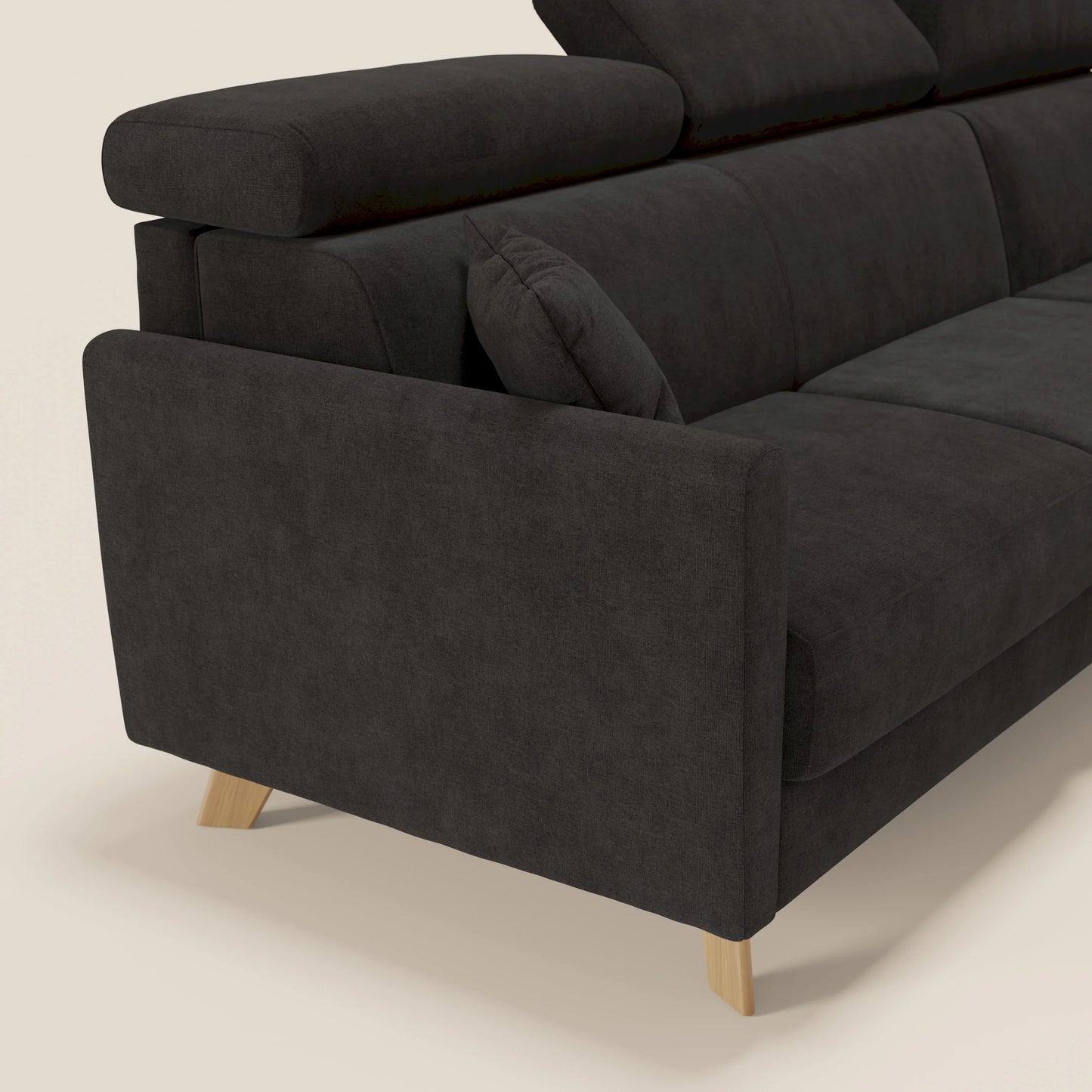 Francy divano letto angolare sfoderabile - penisola contenitore e poggiatesta reclinabili in tessuto smacchiabile T17 nero