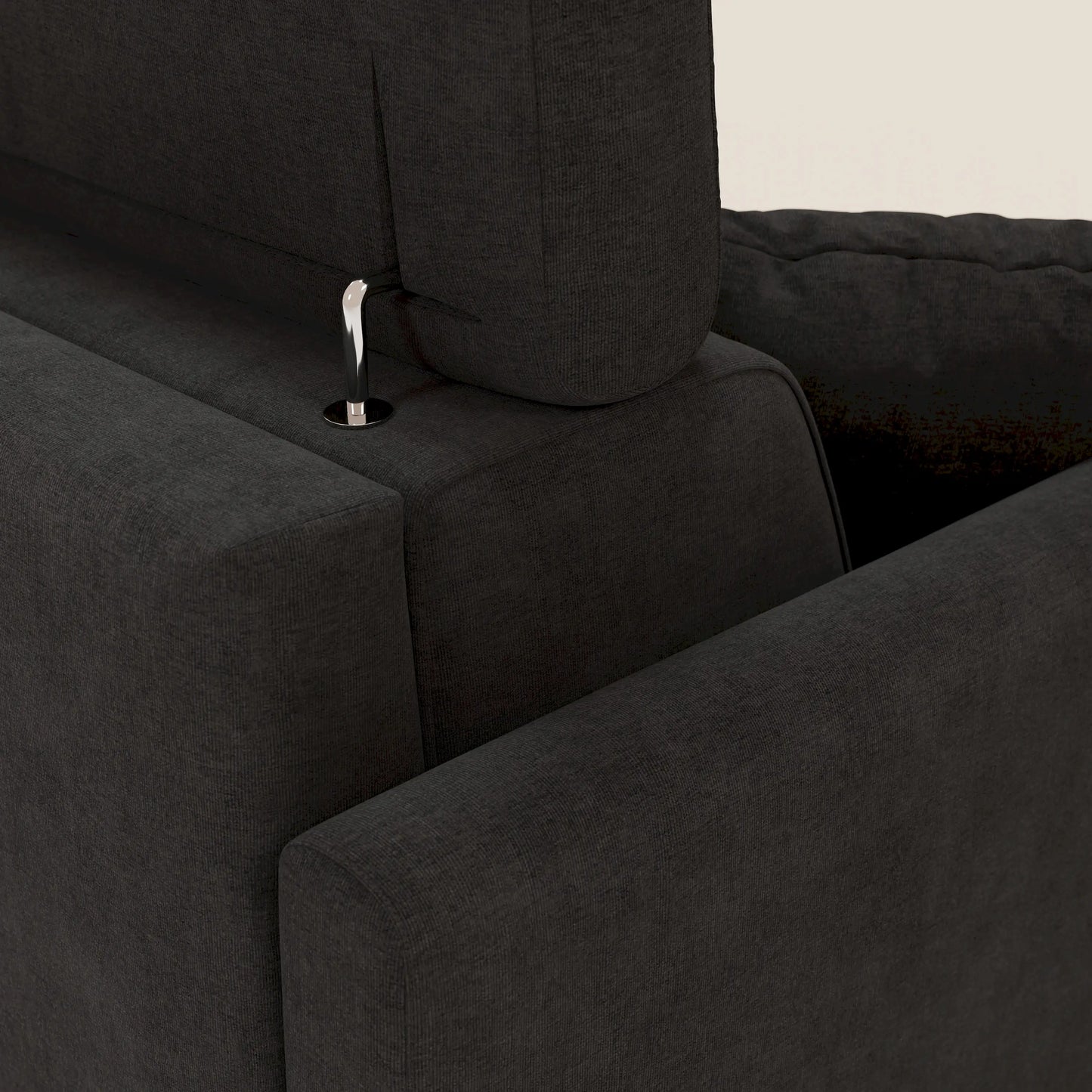 Francy divano letto angolare sfoderabile - penisola contenitore e poggiatesta reclinabili in tessuto smacchiabile T17 nero