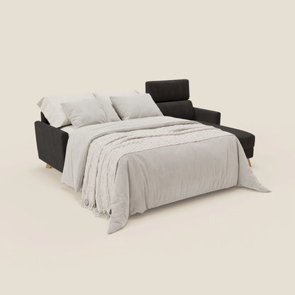 Francy divano letto angolare sfoderabile - penisola contenitore e poggiatesta reclinabili in tessuto smacchiabile T17 nero