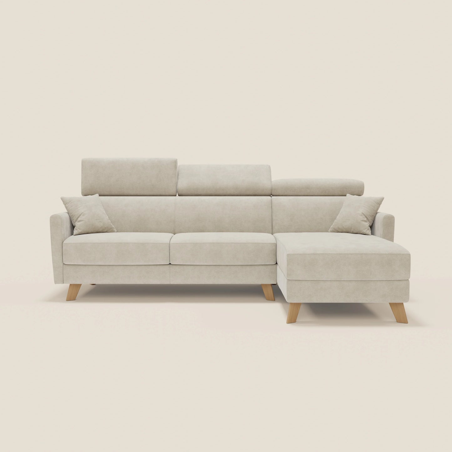 Francy divano letto angolare sfoderabile - penisola contenitore e poggiatesta reclinabili in tessuto smacchiabile T17 panna