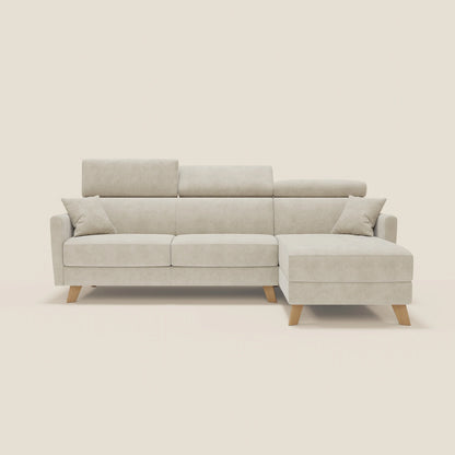 Francy divano letto angolare sfoderabile - penisola contenitore e poggiatesta reclinabili in tessuto smacchiabile T17 panna