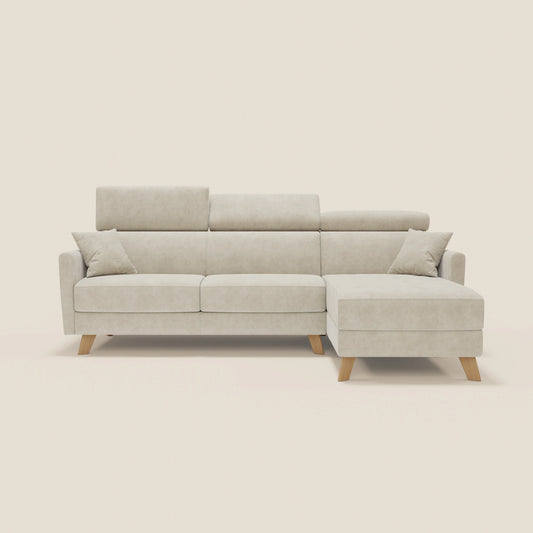 Francy divano letto angolare sfoderabile - penisola contenitore e poggiatesta reclinabili in tessuto smacchiabile T17 panna