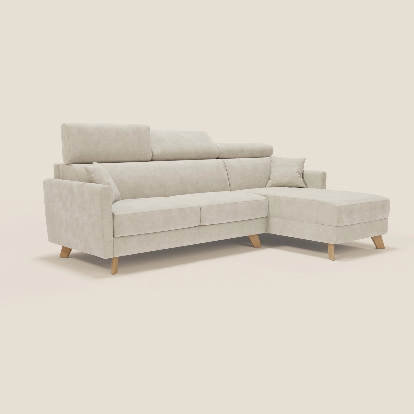 Francy divano letto angolare sfoderabile - penisola contenitore e poggiatesta reclinabili in tessuto smacchiabile T17 panna