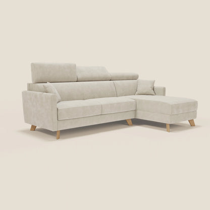 Francy divano letto angolare sfoderabile - penisola contenitore e poggiatesta reclinabili in tessuto smacchiabile T17 panna