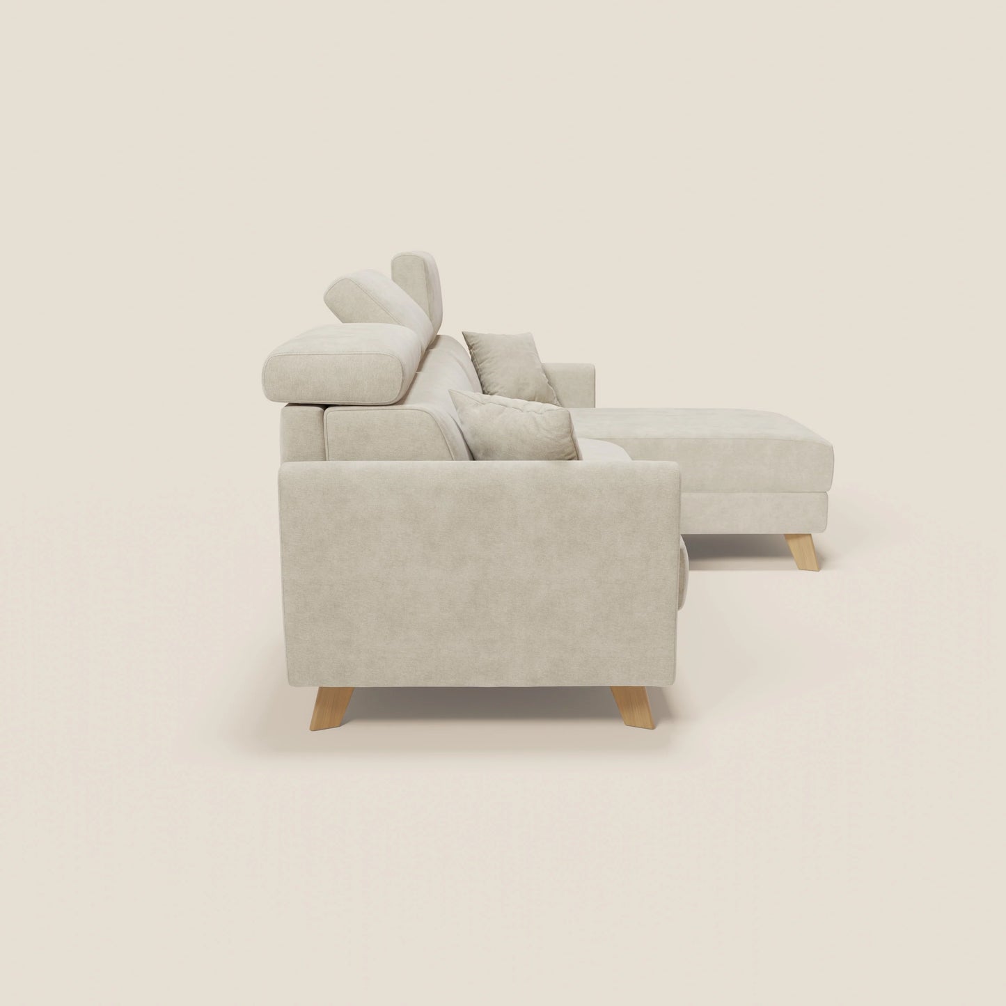 Francy divano letto angolare sfoderabile - penisola contenitore e poggiatesta reclinabili in tessuto smacchiabile T17 panna